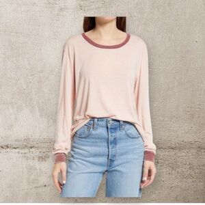 Treasure & Bond long sleeve ringer t shirt pink smoke red combo crewneck size XS